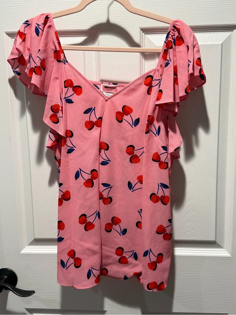 NWOT Kate Spade New York Cherry Toss Flutter Top (L)